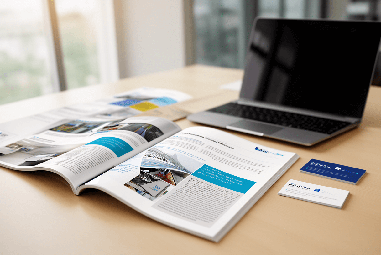 brochures ouvertes sur table de réunion moderne